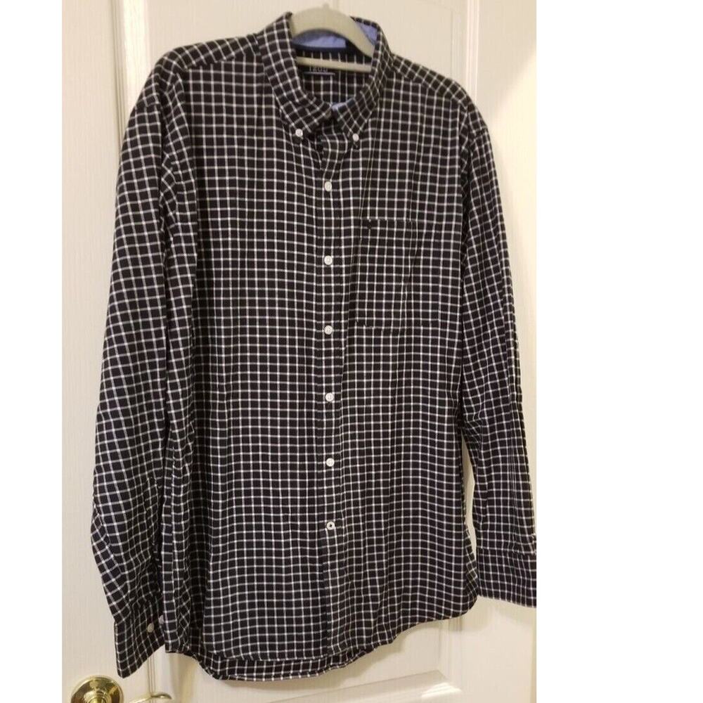 Izod Shirt Men's XL / TG Black Checked Long Sleeve Golf Business Casual Classic